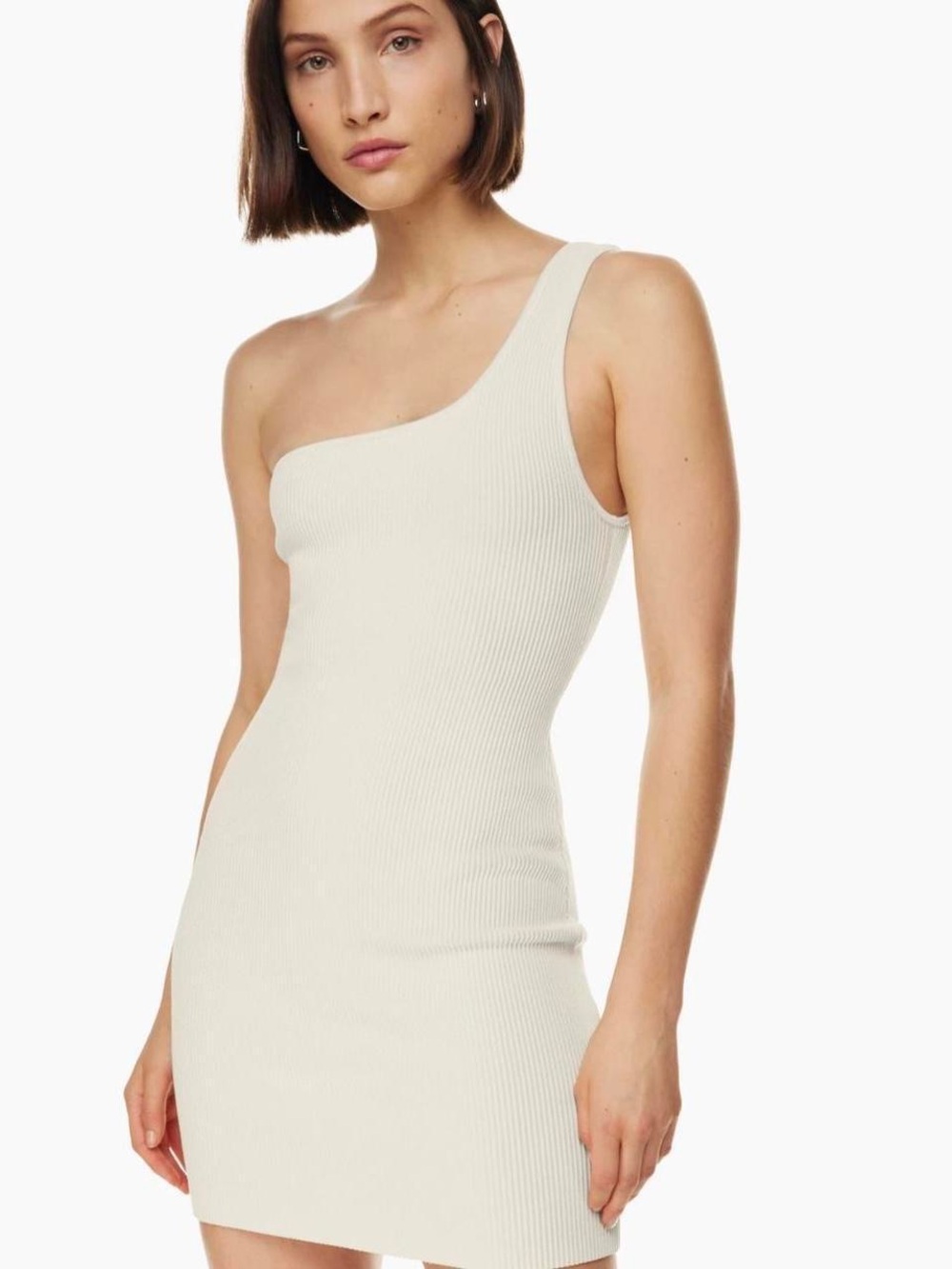 ✨ NWT ARITZIA | Babaton Sculpt Knit One-Shoulder Dress - Matte Pearl - (M)